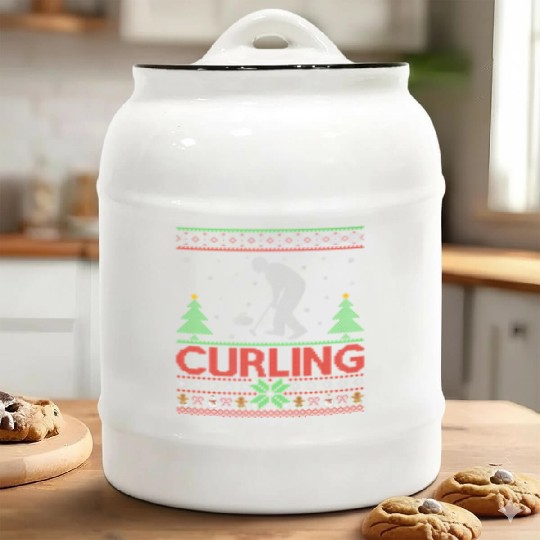 Curling Sports Lover Santa Ugly Curling Christmas Ceramic Cookie Jars