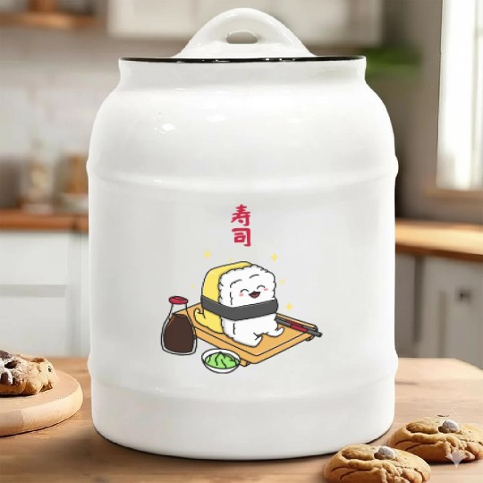 Happy Tamago Sushi Ceramic Cookie Jars