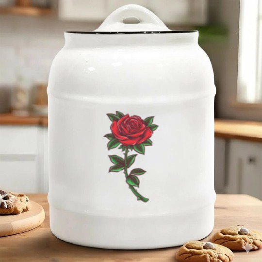 Red rose, Rose stem Ceramic Cookie Jars