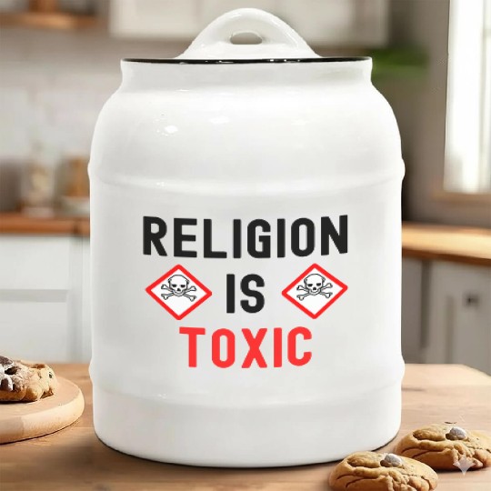 RELIGION Is TOXIC Skull Crossbones toxicity symbol Ceramic Cookie Jars