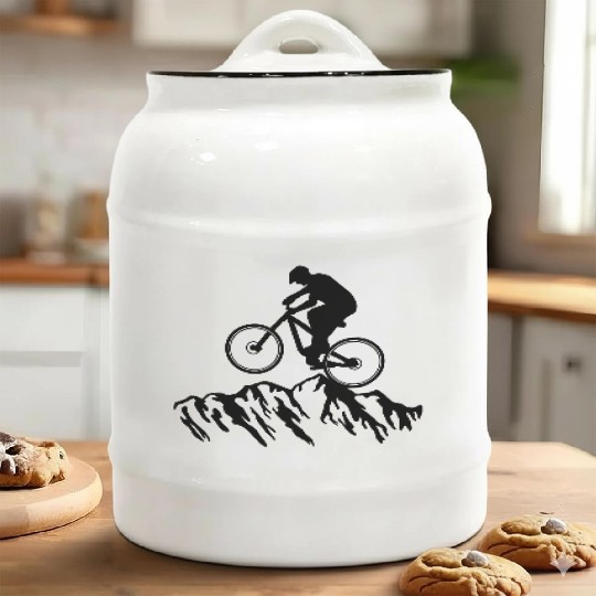 Mountain biking, Mountain biker, cycling Ceramic Cookie Jars