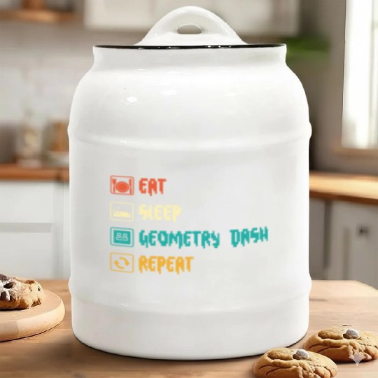 Eat sleep geometry dash repeat retro Jumper Repeat Ceramic Cookie Jars