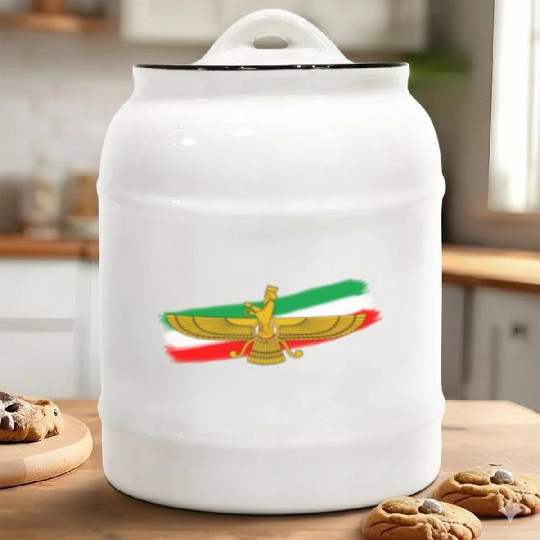 Iran Flag Faravahar Lion Sun Ceramic Cookie Jars