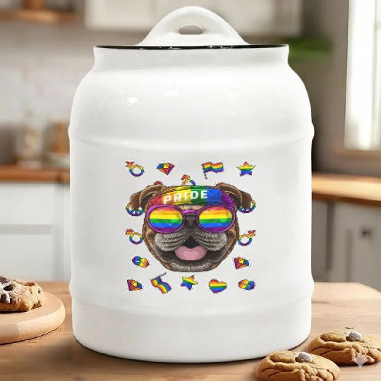 LGBT Bulldog Gay Pride Month Dog Rainbow Lesbian Ceramic Cookie Jars