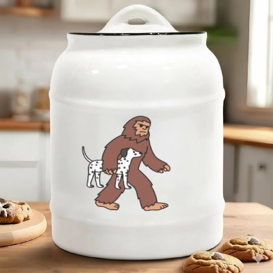 Bigfoot Sasquatch Walking Dalmatian Ceramic Cookie Jars