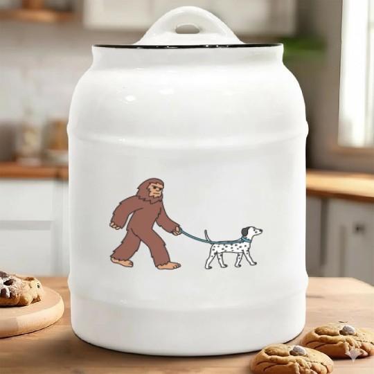 Bigfoot Sasquatch Walking Dalmatian Ceramic Cookie Jars
