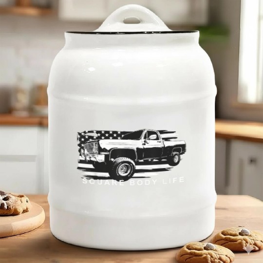 Squarebody American Flag Square Body Truck Ceramic Cookie Jars