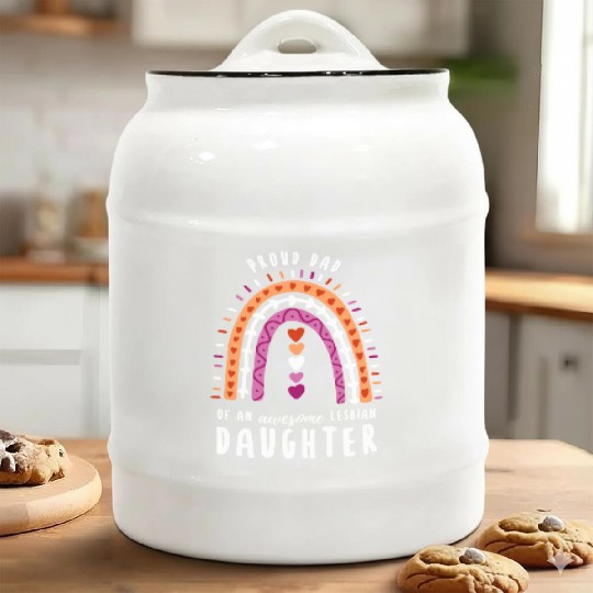 Proud Dad Lesbian Daughter Rainbow Ceramic Cookie Jars