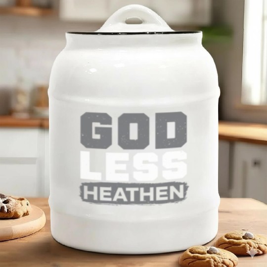 Godless Heathen Anti-Religion Agnostic Atheist Ceramic Cookie Jars