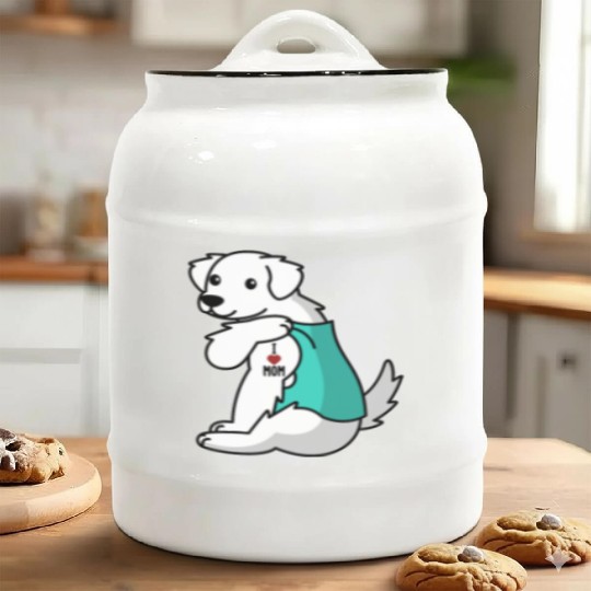I Love Mom Tattoo Great Pyrenees Ceramic Cookie Jars