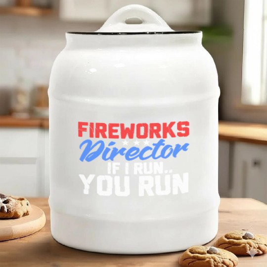 Fireworks Director If I Run You Run, 4th of July Ceramic Cookie Jars