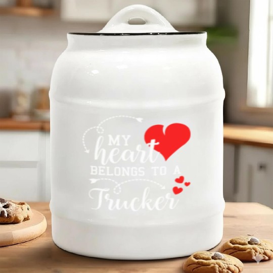 I Love My Trucker Husband Wife Gift Valentines Day Ceramic Cookie Jars