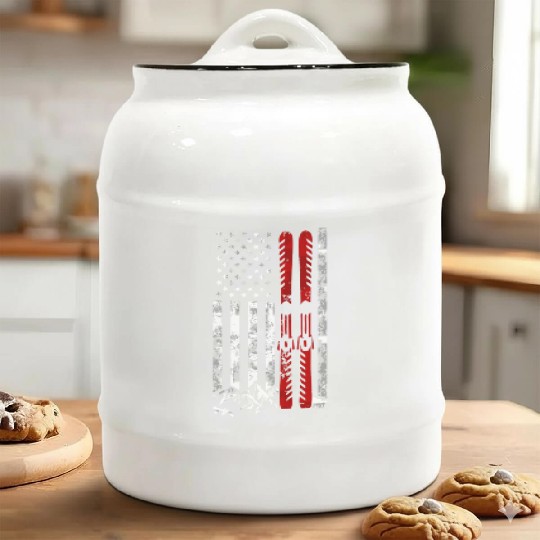 Ski Us American Flag Skiing Ceramic Cookie Jars