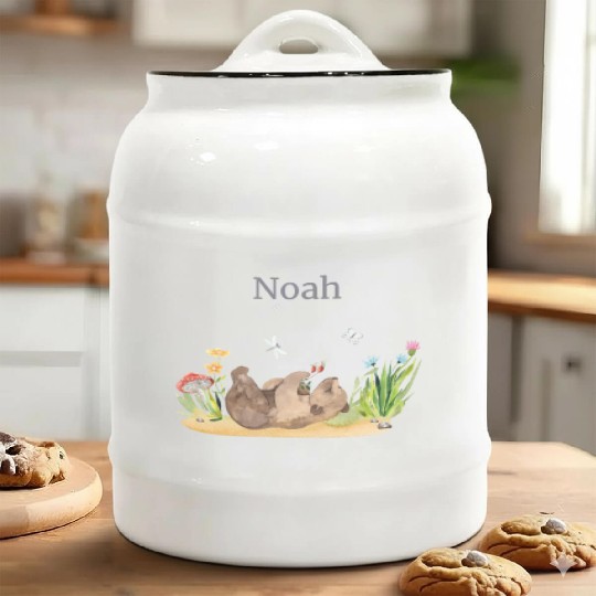 Forest Animal Bear Flowers Name Noah Ceramic Cookie Jars