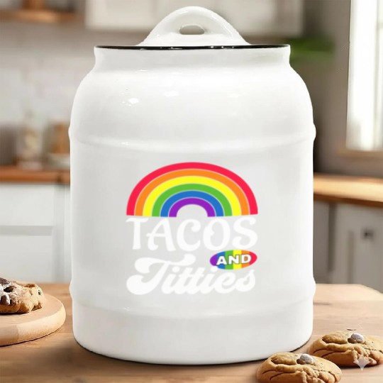 Tacos and Titties Funny LGBT Gay Pride Gifts Ceramic Cookie Jars