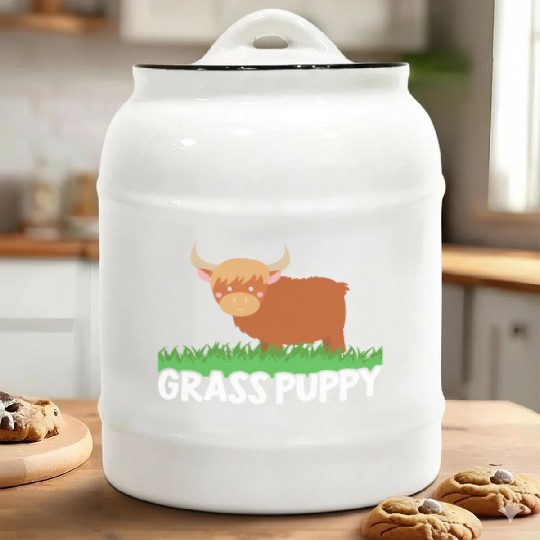 Grass Puppy Highland Farmer Cow Whisperer Farm Ceramic Cookie Jars