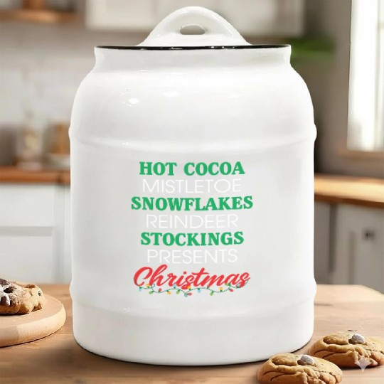 Hot Cocoa Mistletoe Snowflakes Reindeer Stockings Ceramic Cookie Jars