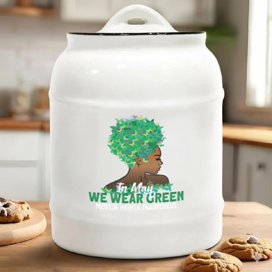 In May We Wear Green Women's Mental Health Ceramic Cookie Jars