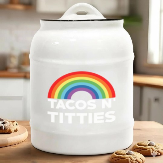 Tacos and Titties Funny LGBT Gay Pride Gifts LGBTQ Ceramic Cookie Jars