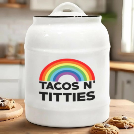 Tacos and Titties Funny LGBT Gay Pride Gifts LGBTQ Ceramic Cookie Jars