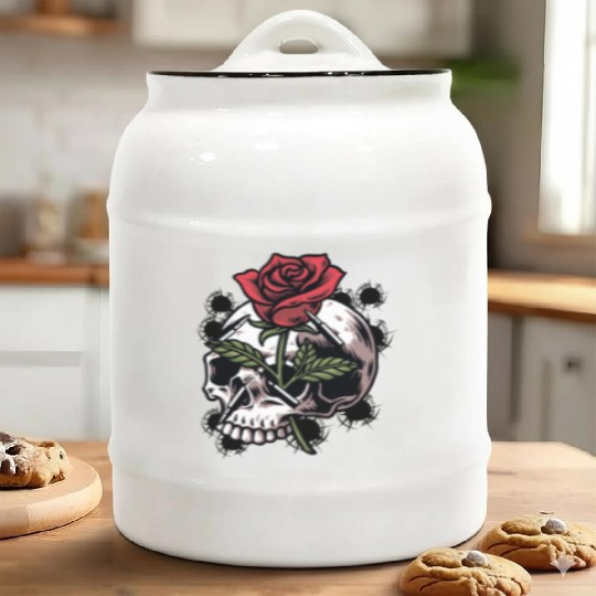 Bullets and Skull Roses Aesthetic Dripping Pattern Ceramic Cookie Jars