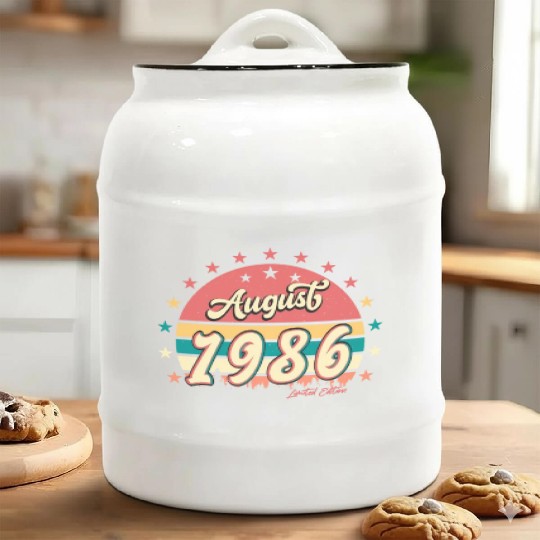 Birthday Greeting 1986 August Ceramic Cookie Jars