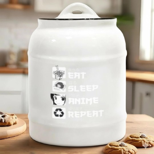 Awesome Anime Eat Sleep Anime Repeat Teenager Ceramic Cookie Jars