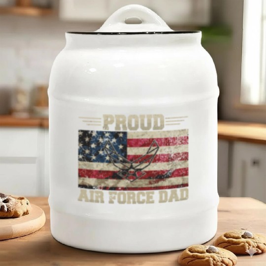 Proud Air Force Dad Veteran Us Flag Ceramic Cookie Jars