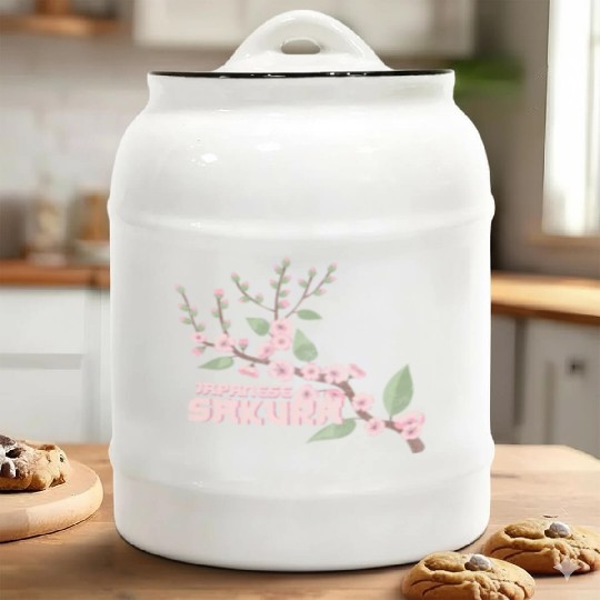 Cherry Blossoms Nature Symbol Pink Ceramic Cookie Jars