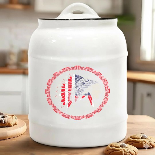 Native American Chief US Flag Indian Ceramic Cookie Jars