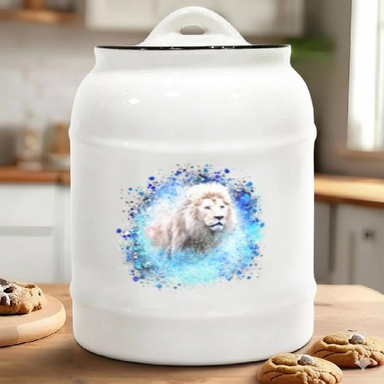 lion,graffiti,painting,blue,white lion Ceramic Cookie Jars