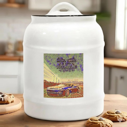 Colorful Funky Art- Car Sketch Ceramic Cookie Jars