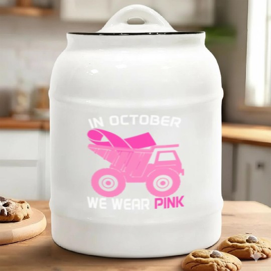 In October We Wear Pink Dump Truck Breast Cancer Ceramic Cookie Jars
