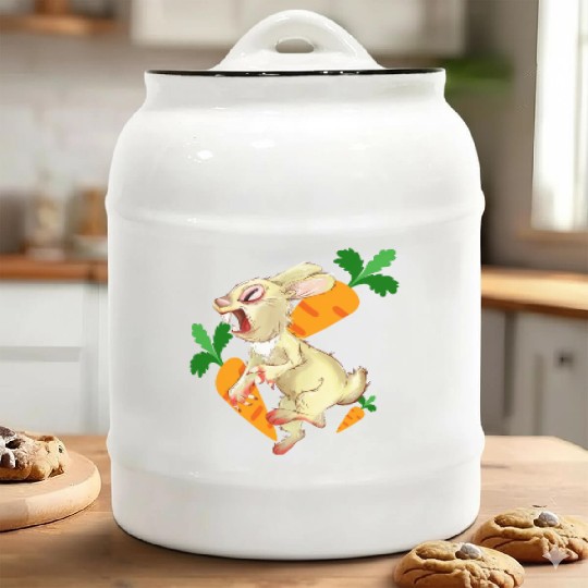 Crazy rabbit running for carrot Ceramic Cookie Jars