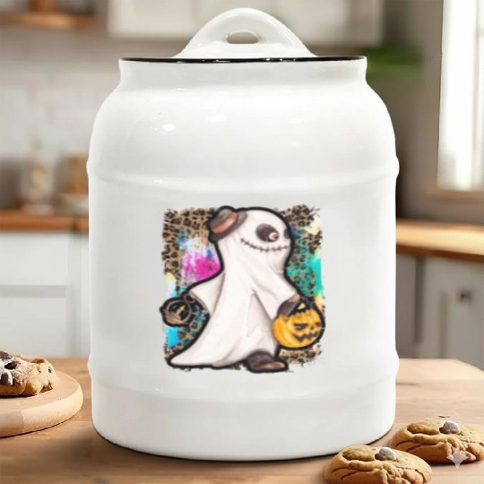 Halloween Zombie Ghost Tie Dye Ceramic Cookie Jars