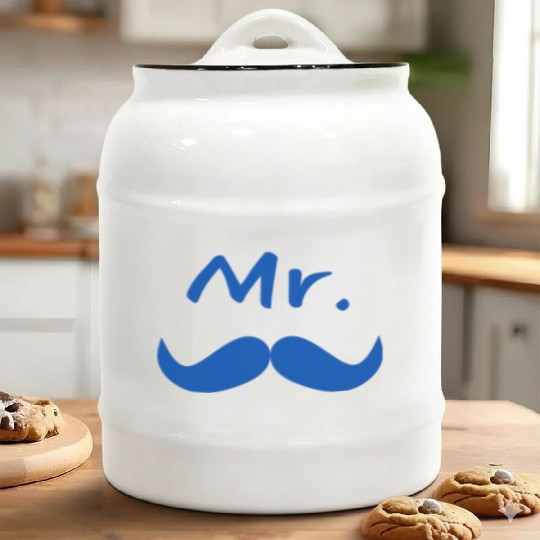 Mr & Mrs. Mustache Lips Matching Couple Ceramic Cookie Jars