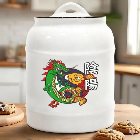 Dragon Koi Fish Good Bad | Japanese Culture Ceramic Cookie Jars