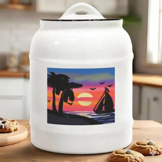 Beach Sunset Ceramic Cookie Jars