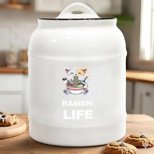 ramen life cat eat Ceramic Cookie Jars