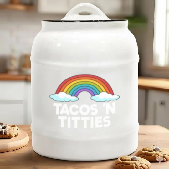 Tacos N Titties Rainbow Lesbian Funny LGBT Ceramic Cookie Jars