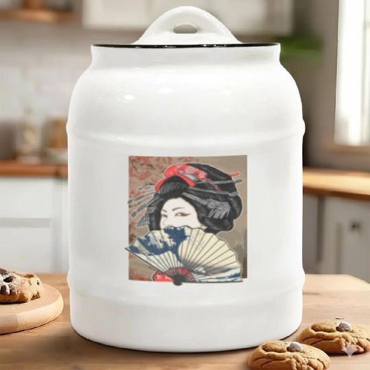 Vintage Cherry Blossom Japanese Geisha Girl Ceramic Cookie Jars