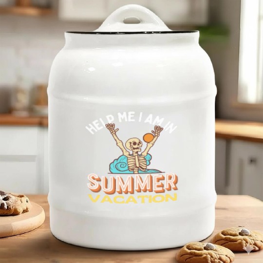 help me i am in summer vacation funny skeleton Ceramic Cookie Jars