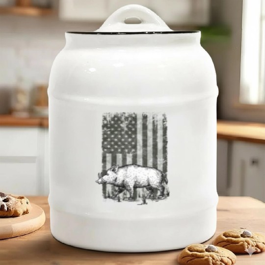 Patriotic Wild Boar Hunting Season For Hog Ceramic Cookie Jars