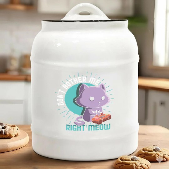 Meow Kawaii Cat Playing Video Game Lover Gaming Ceramic Cookie Jars