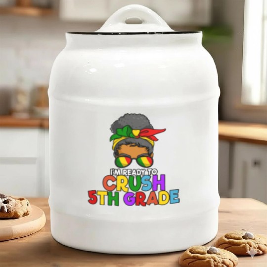 Juneteenth Messy Bun I'm Ready To Crush 5th Grade Ceramic Cookie Jars