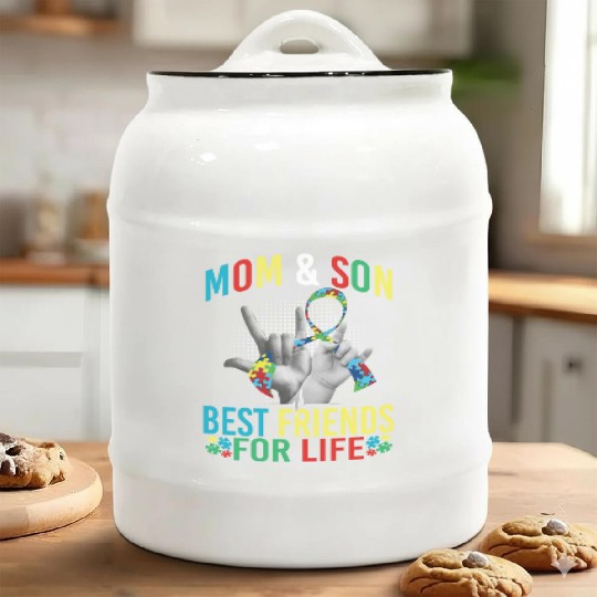 Mom And Son Best Friends For Life Autism Awareness Ceramic Cookie Jars