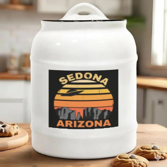 Sedona Arizonna Retro Sunset and UFO Ceramic Cookie Jars