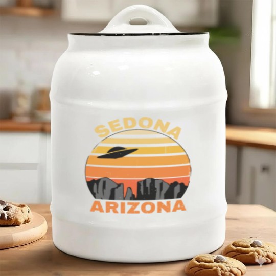 Sedona Arizonna Retro Sunset and UFO Ceramic Cookie Jars