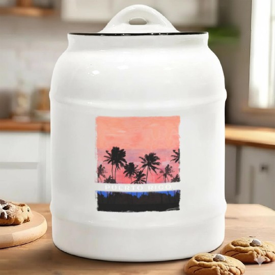 Puerto Rico Caribbean Vacation Souvenir Palm Tree Ceramic Cookie Jars
