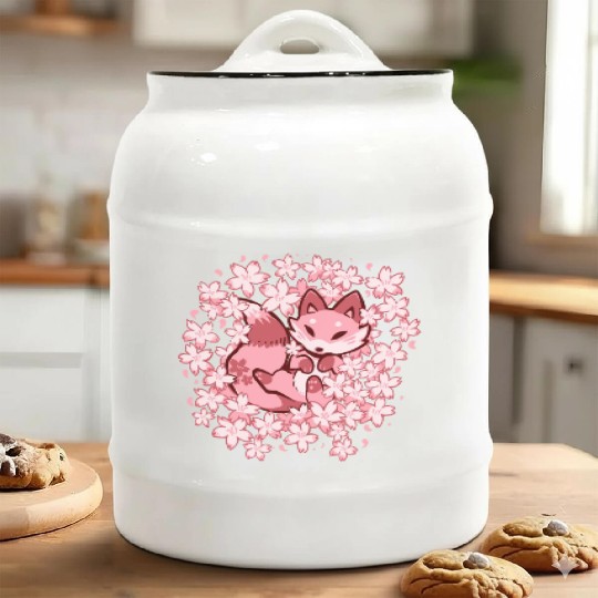 Cherry Blossom Fox Ceramic Cookie Jars